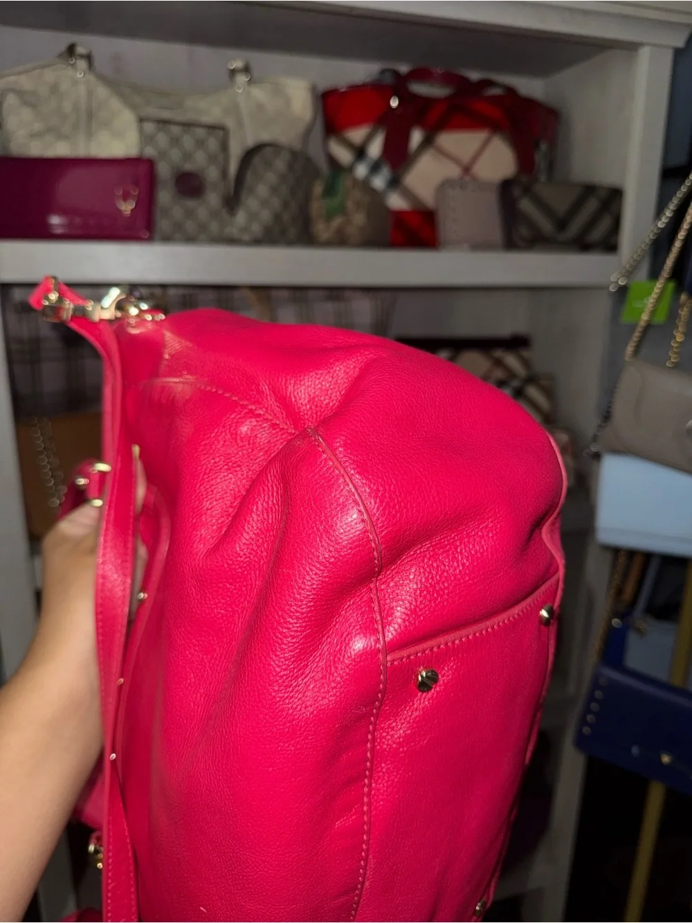 Tory Burch Bright Pink Pebbled Leather Shoulder Bag